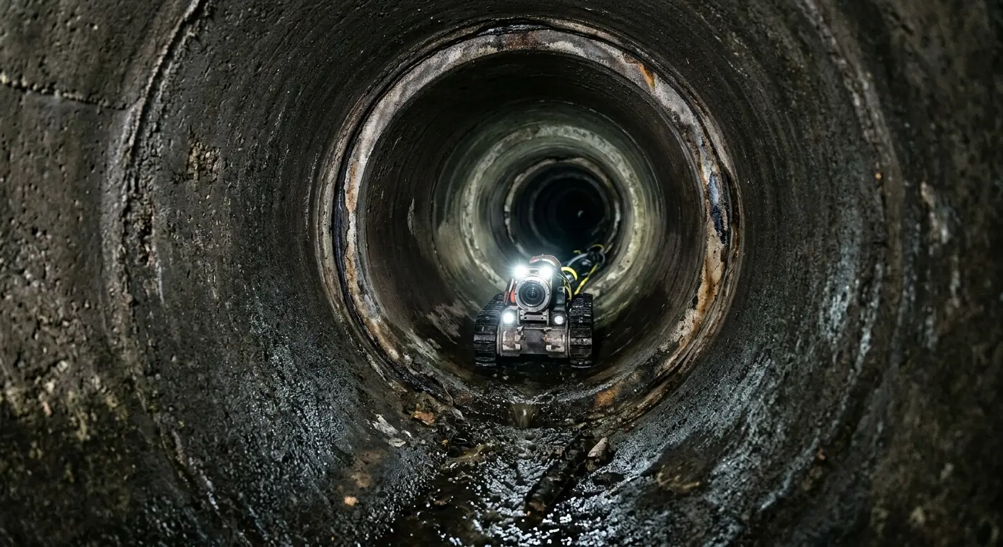 Robotic sewer camera inspecting pipe interior for Drain Snake Service in Beverly Hills